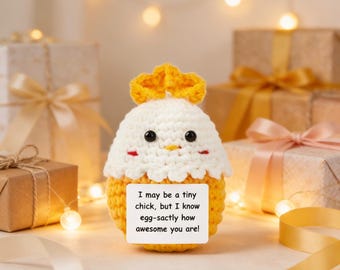 Crochet Chick in Egg Plush, Encouragement Comfort Gift, Pocket Hug & Mental Support Buddy