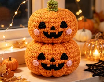 Handmade Crochet Double Stacked Pumpkin Plush, Cute Halloween Desk Decor, Fall Gift for Friends, Family & Coworkers