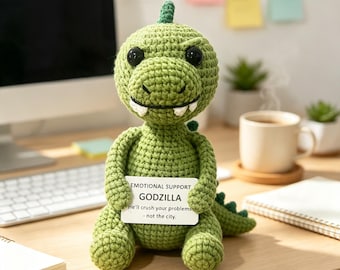 Handmade Crochet Emotional Support Kaiju Plush, Funny Desk Buddy, Cheer Up Encouragement Gift for Friends, Coworkers & Students