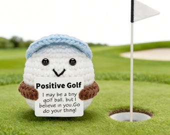 Positive Golf Ball Crochet Plush, Cheer Up Present for Friend, Motivational Desk Decor, Golf Lover Gift, Mother’s Day Gift
