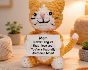 Handmade Crochet Cat Plush, Emotional Support Gift for Mom, Cute Desk Decor for Cat Lovers