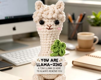 Crochet Positive Llama Figurine, Positive Affirmation Decor, Thoughtful Pick‑Me‑Up Gift for Friend, Coworker, Sister