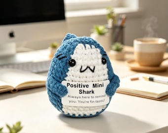 Handmade Crochet Emotional Support Shark Pocket Hug, Fin-tastic Pun Plush, Encouragement Cheer Up Gift, Cute Desk Buddy