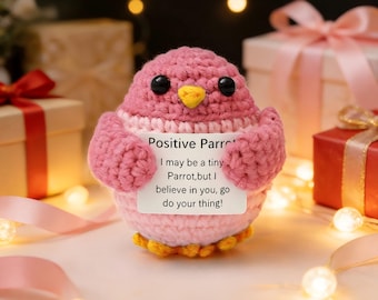 Positive Parrot Crochet Plush, Cheerful Gift for Friends, Inspirational Desk Decor