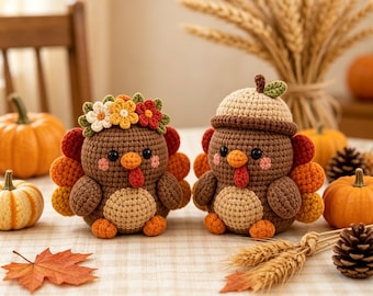 Handmade Crochet Turkey Plush, Cute Fall Thanksgiving Decor, Tiered Tray Accent, Thanksgiving Gift for Friends, Family and Coworkers