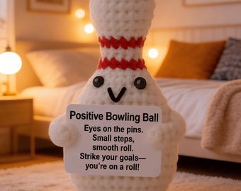 Crochet Bowling Pocket Hug, Positive Encouragement Plush, Cute Desk Decor for Coaches, Teammates & Sports Lovers