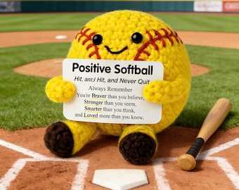 Soft Crochet Softball Plush, Motivational Sports Gift, Cute Room Decor & Comfort Buddy for Birthday
