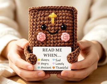 Handmade Crochet Bible Plush, Christian Encouragement Toy, Religious Comfort Gift, Faith Desk Buddy for Believers