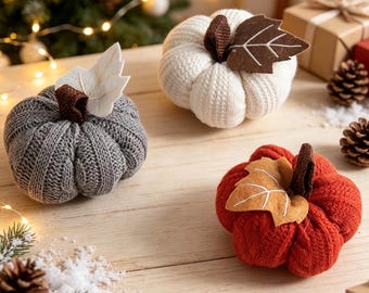 Knitted Pumpkin Set, Fall Tier Tray Decor, Farmhouse Thanksgiving Table Ornament, Housewarming Gift for Mom Friend Coworker