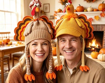 Funny Turkey Thanksgiving Hat, Knit Fall Party Costume, Silly Holiday Headwear for Adults, Fun Gift for Friends and Family