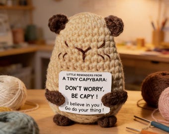 Crochet Tiny Capybara Plush, Calming Anxiety Relief Toy, Positive Support Desk Decor