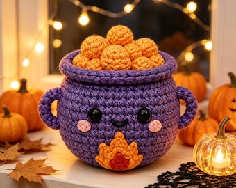 Handmade Crochet Witch Cauldron Plush, Cute Halloween Pot with Bubbles, Spooky Desk Decor, Fall Gift for Friends, Family and Coworkers