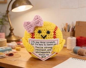 Crochet Positive Softball Plush Set | Handmade Emotional Support Toy | Softball Team Gift for Her