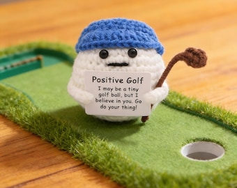 Crocheted Golf Ball Plush, Positive Desk Buddy, Encouraging Gift