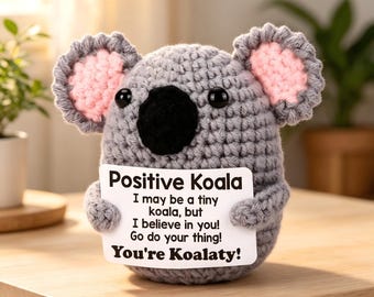 Handmade Positive Koala Doll, Cute Mental Health Gift, Funny Desk Companion with Encouragement Card
