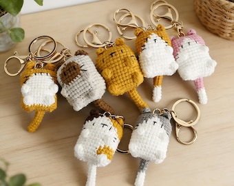 Handmade Mini Crochet Cat Keychain, Mother's Day Gift for Cat Lovers, Car Key Ring