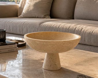 Bol con pedestal de travertino / Centro de mesa de piedra natural hecho a mano