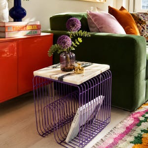Calacatta Viola Marble Side Table | Purple Wire Base | Luxury Modern Furniture | Handmade Stone Table