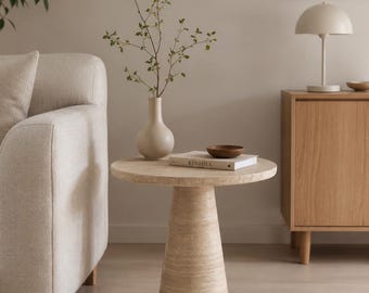 Travertine Mushroom Side Table | Handcrafted Natural Stone Accent Table