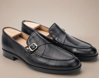 Men's Calf Leather Single Monk Strap Shoes – Slip-On Dress Formal Wedding Footwear