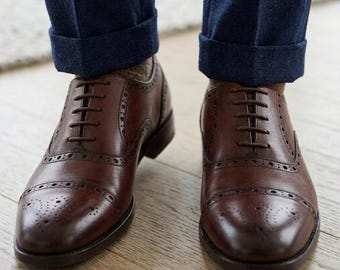Handmade Brown Calf Leather Cap Toe Oxford Shoes – Bespoke Formal Dress Footwear