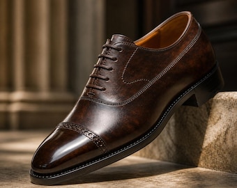 Hand-Finished Full Grain Leather Brogue Dress Shoes – Goodyear Welted Patina Oxfords
