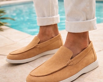 Men's Beige Suede Loafers – Lightweight Slip-On Summer Smart Casual Shoes - Summerwalks