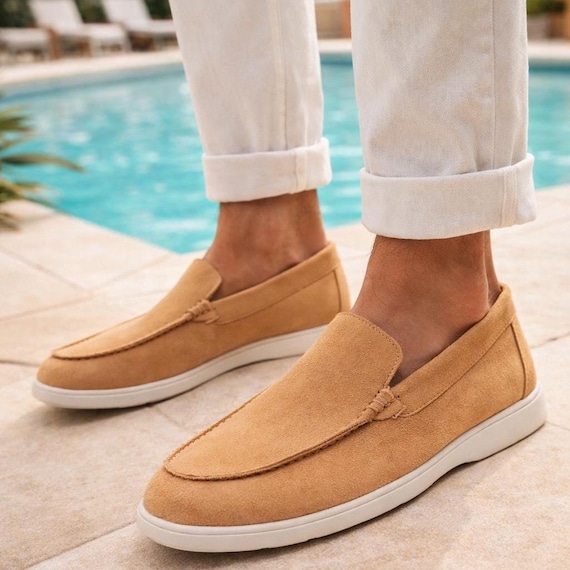 Men's Beige Suede Loafers – Lightweight Slip-On Summer Smart Casual Shoes - Summerwalks