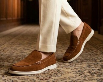 Men's Brown Suede Leather Loafers | Slip-On Driving Shoes, Lightweight Comfort Casual Shoes