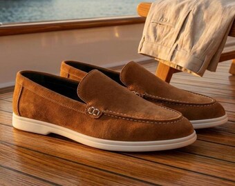 Men's Brown Suede Leather Loafers | Slip-On Driving Shoes, Lightweight Comfort Casual Shoes