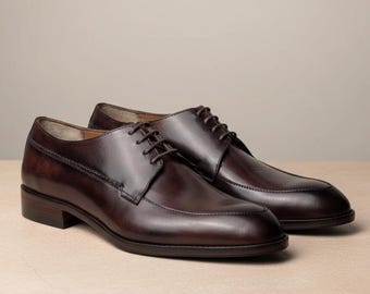 Handmade Brown Calf Leather Derby Shoes – Men’s Formal Smart Casual Footwear