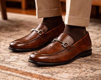 Men's Brown Calf Leather Horsebit Loafers – Bespoke handmade Luxury Dress Shoes