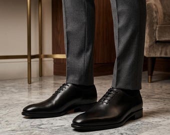 Handmade Black Calf Leather Oxford Shoes | Wholecut Formal Business Footwear
