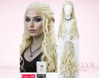 Lång Blond Flätad Peruk Kvinnor Fantasy Cosplay Peruk Medeltida Prinsessa Hår