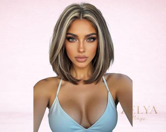 10 Inch Wavy Bob Wig with Highlights Short Natural Wig