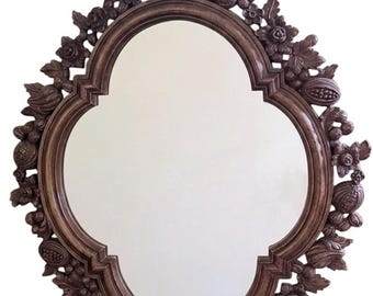 RZADKIE lustro w stylu Syroco Black Forest z lat 60. | Kwiatowe jagody i orzechy