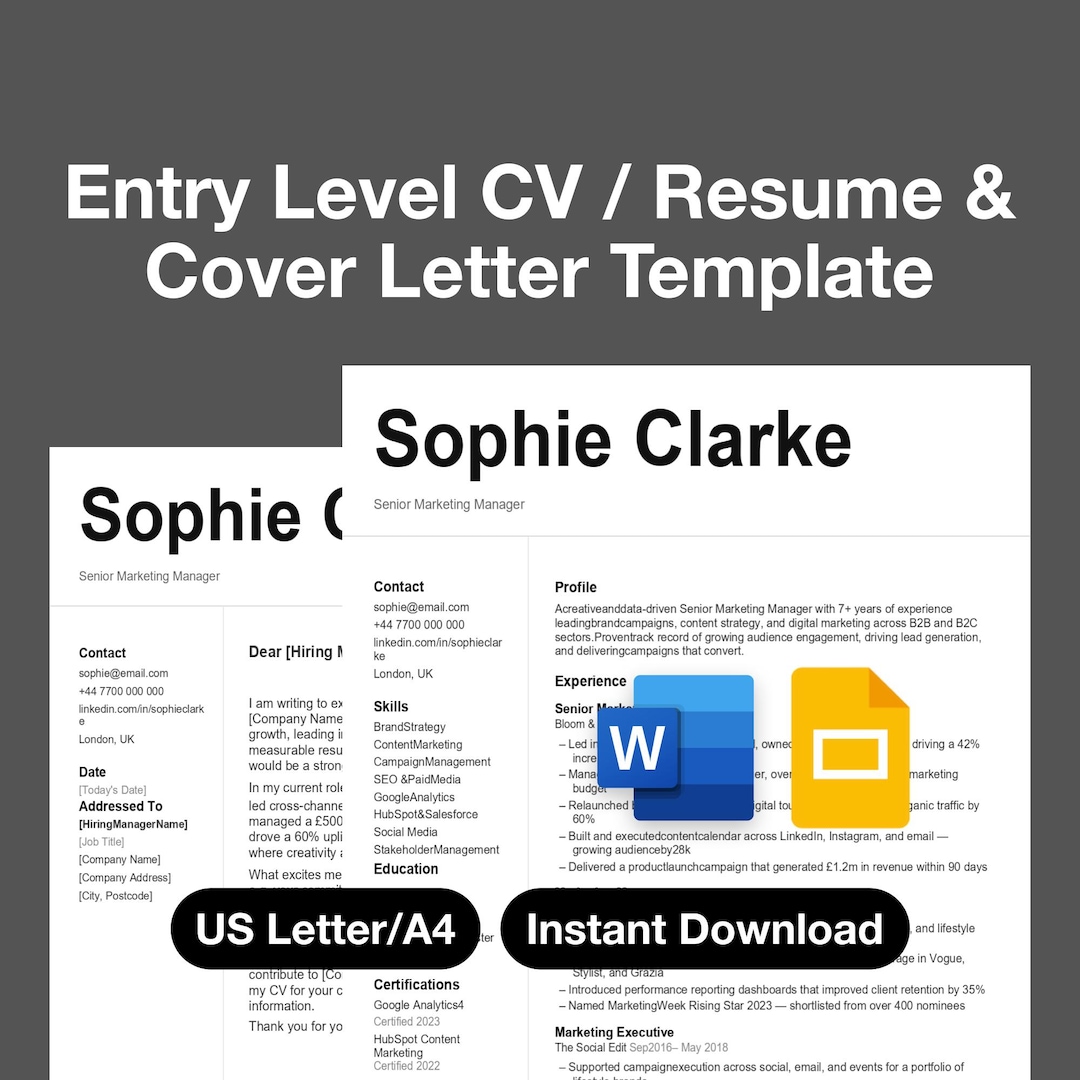 Entry Level Resume Template Word | Google Docs CV Template | Editorial ...