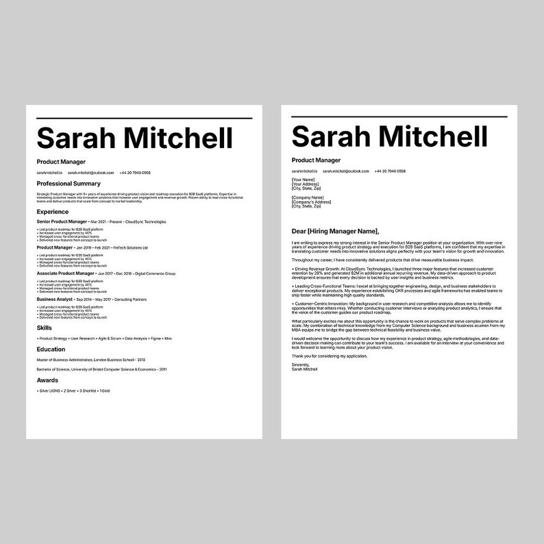 ATS Resume Template Canva | CV Template + Cover Letter | Modern ...