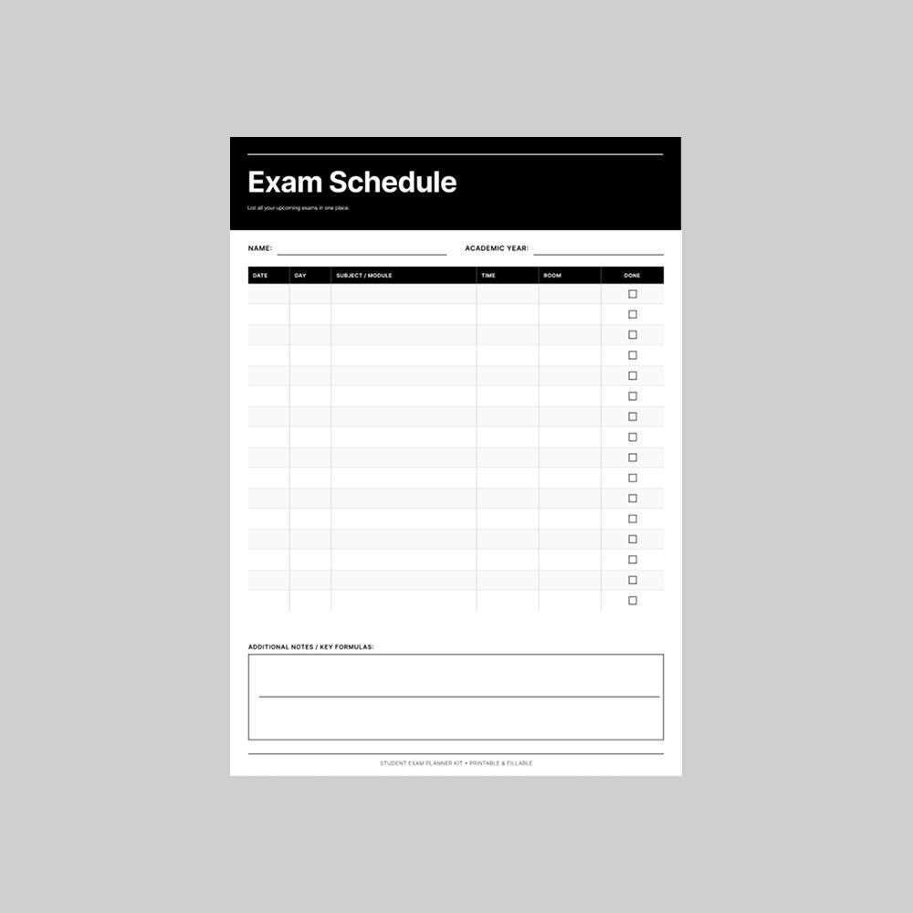 Exam Revision Planner Printable PDF | Study Schedule & Subject Tracker ...