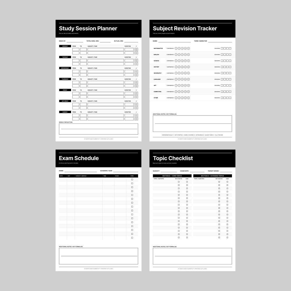 Exam Revision Planner Printable PDF | Study Schedule & Subject Tracker ...