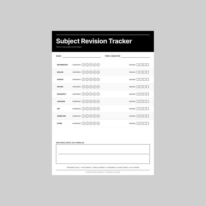 Subject Review Tracker Exam Revision Planner Printable PDF | Study Schedule & Subject Tracker ...