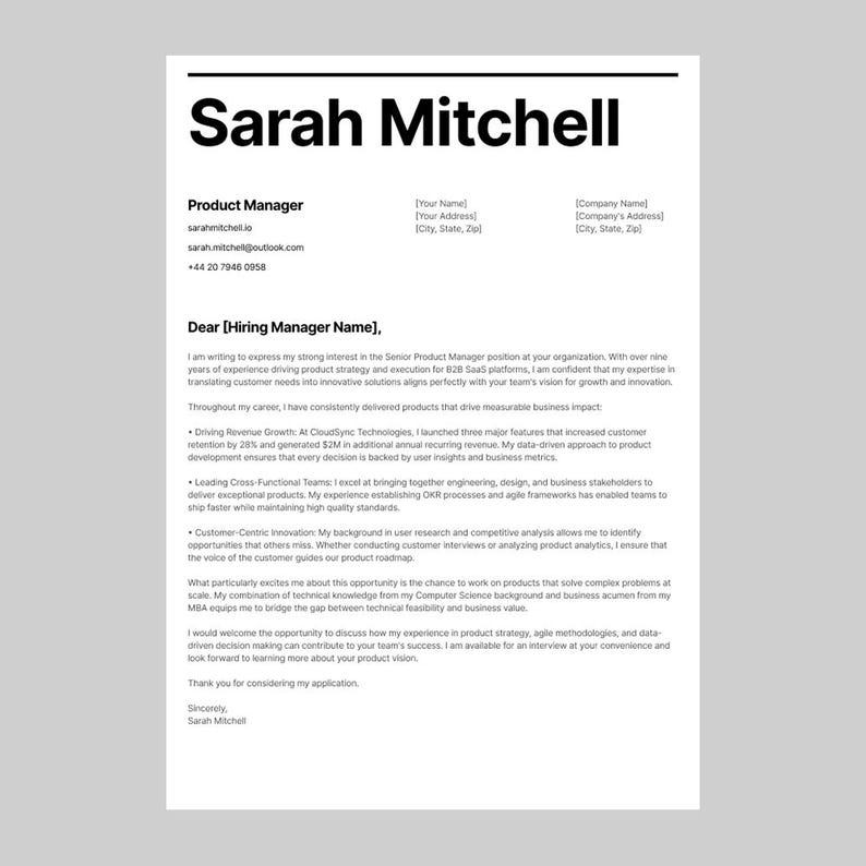 Resume Template Canva | Professional CV + Cover Letter | Clean Modern ...