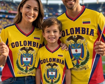 Maillot de football de Colombie personnalisé, Maillot de football de Colombie personnalisé pour enfant, adulte et jeune, Maillot de sport familial assorti, Maillot de football unisexe