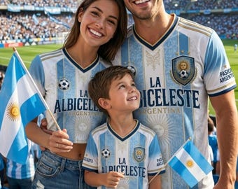 Maillot de football Agentina personnalisé, Maillot de football Agentina personnalisé adulte enfant et jeune, Maillot de sport familial assorti, Maillot de football unisexe