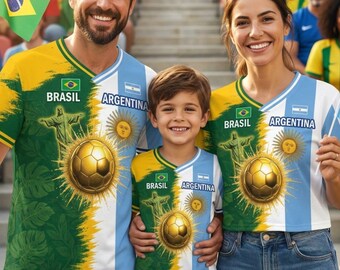 Maillot de football Brésil Agentina 2026 personnalisé, Haut de football personnalisé pour enfant adulte et enfant, Maillot de sport familial assorti, Maillot de football unisexe