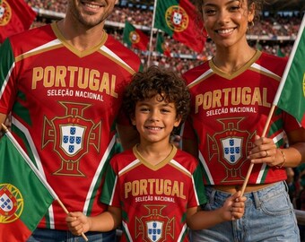 Maillot de football du Portugal personnalisé, Haut de football personnalisé pour enfant et jeune adulte, Maillot de sport familial assorti, Maillot unisexe de fan de football du Portugal