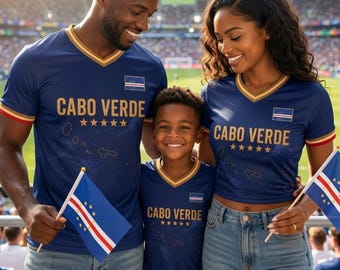 Maillot de football Cabo Verde 2026 personnalisé, Haut de football personnalisé Cabo Verde pour enfant adulte et enfant, Maillot de football familial assorti, Football unisexe