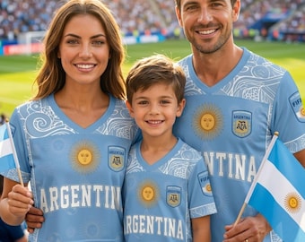 Maillot de football Agentina 2026 personnalisé, Haut de football Agentina personnalisé pour enfant et enfant, Maillot de sport familial assorti, Maillot de football unisexe
