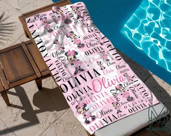Personalized Girls Trip Beach Towel, Coastal Trip Minnie Beach Towel, Birthday Trip Towel, Birthday Gift for Her, Summer Vacation Towel