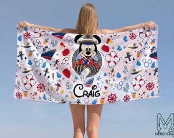 Personalized Beach Towel, Custom Name Mickey Minnie Donald Daisy Goofy Beach Towel, Summer Girls Trip Towel, Matching Beach Towel for Kids